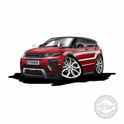 Range Rover Evoque Car Cartoon Caricature A4 Print in Firenze Red Ideal Personalised Gift